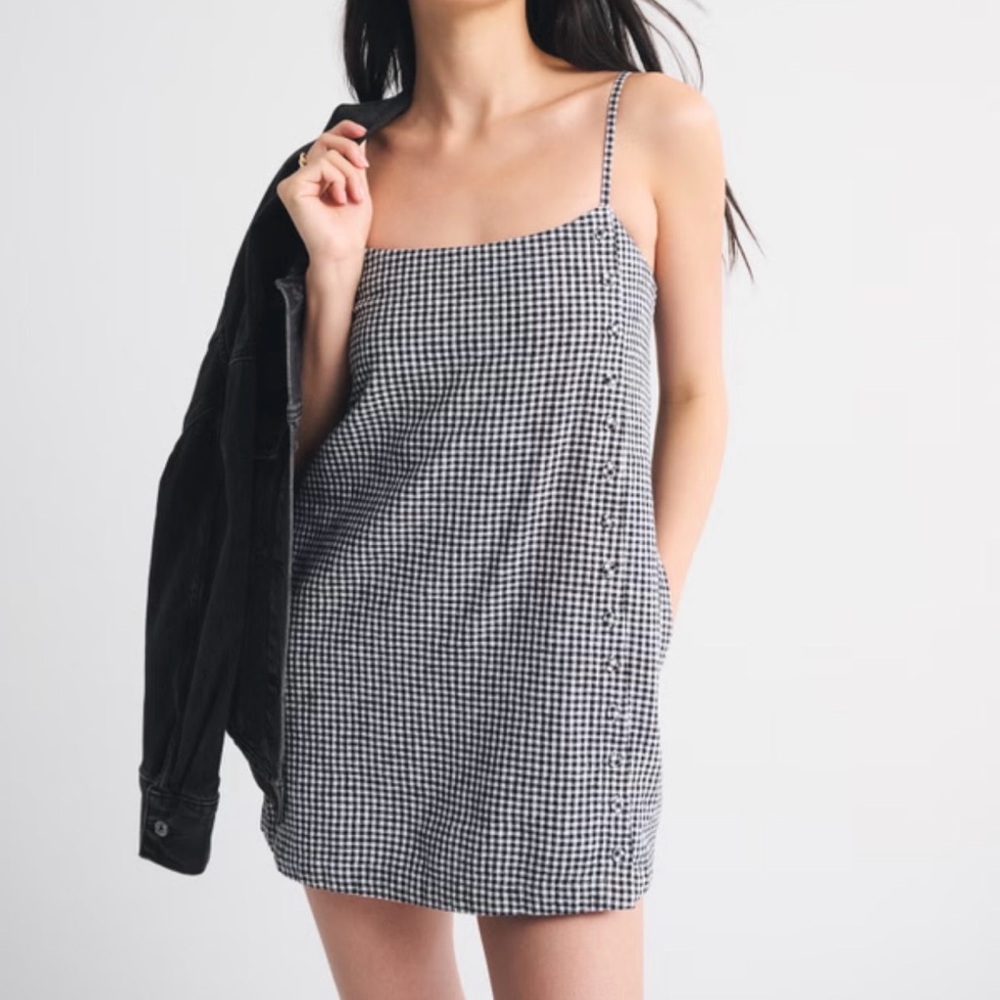 A&F b&w Gingham Linen Blend Skort Dress | Size Small